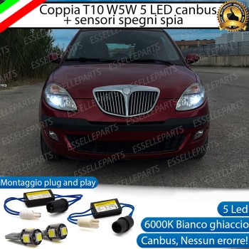 Coppia Lampade T10 W5W 5 LED Canbus 6000K bianco Lancia Ypsilon