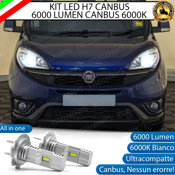 Kit Full LED Coppia H7 Ultra Compatta 6000 Lumen Anabbaglianti Per FIAT DOBLO MK2 RESTYLING