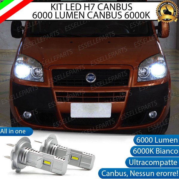 Kit Full LED Coppia H7 Ultra Compatta 6000 Lumen Anabbaglianti Per FIAT DOBLO MK1 RESTYLING
