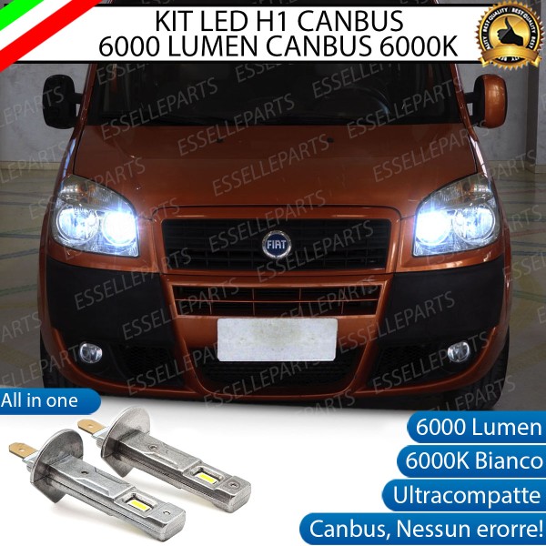 Kit Full LED Coppia H1 Ultra Compatta 6000 Lumen Abbaglianti Per FIAT DOBLO MK1 RESTYLING