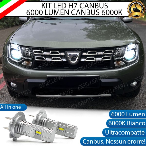 Kit Full LED Coppia H7 Ultra Compatta 6000 Lumen Anabbaglianti Per DACIA DUSTER MK1 RESTYLING