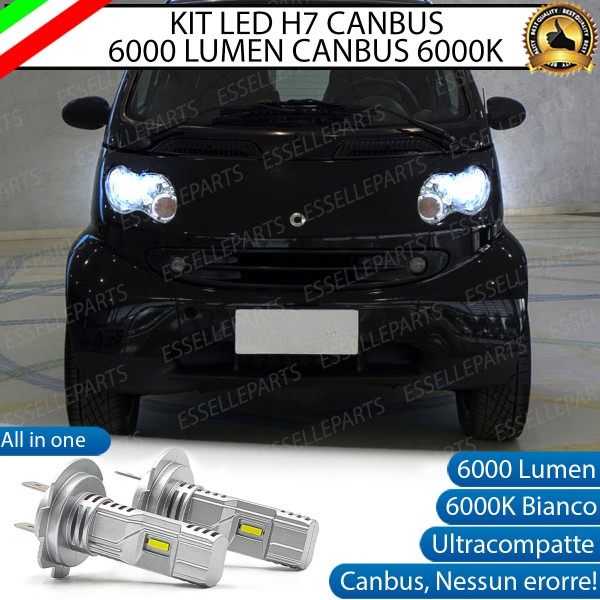 Kit Full LED Coppia H7 Ultra Compatta 6000 Lumen Anabbaglianti Per SMART FORTWO 450