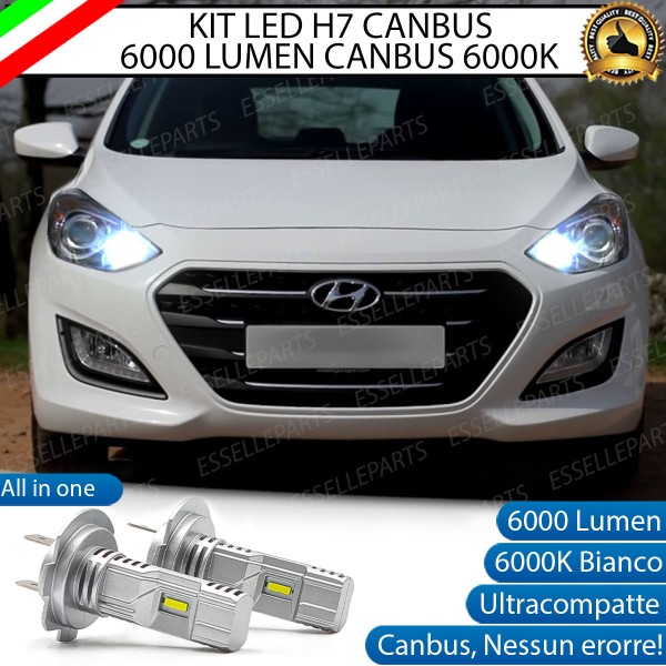Kit Full LED Coppia H7 Ultra Compatta 6000 Lumen Abbaglianti Per HYUNDAI I30 MK2