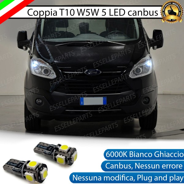 Coppia Lampade T10 W5W 5 LED canbus per luci di posizione per Ford Transit Custom con fari lenticolari