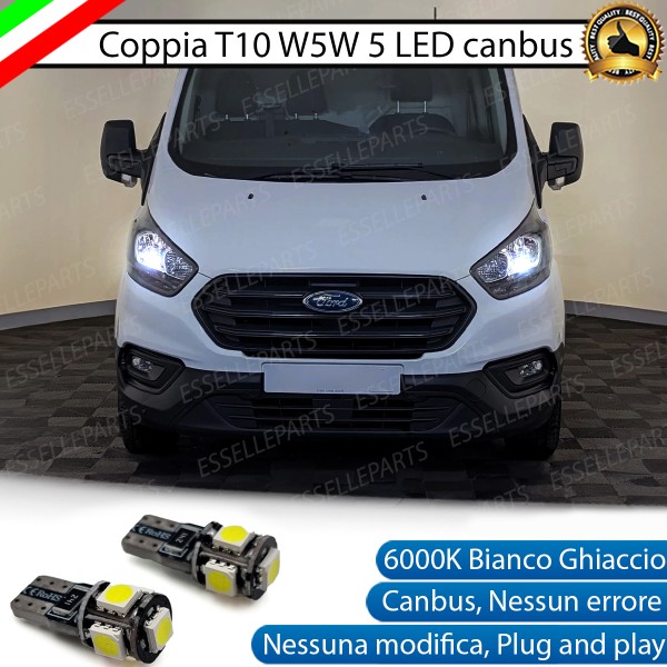 Coppia Lampade T10 W5W 5 LED Canbus 6000K bianco Ford Tourneo Custom con fari a parabola