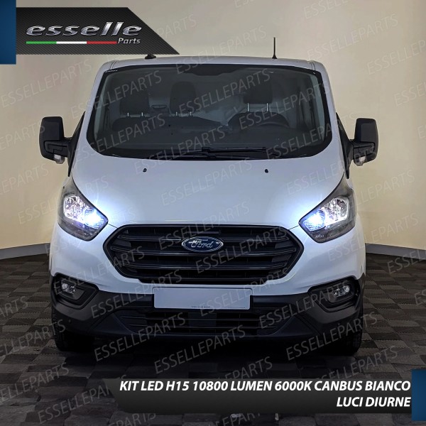 Kit Luci Diurne Abbaglianti H15 10800 LUMEN 6000K Ford Tourneo Custom con fari a parabola