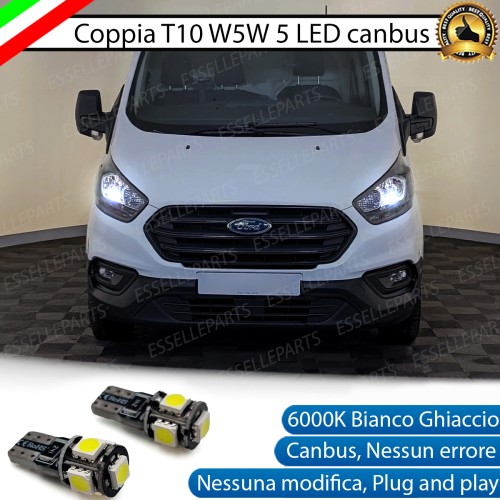 Coppia Lampade T10 W5W 5 LED Canbus 6000K bianco Ford Transit Custom con fari a parabola