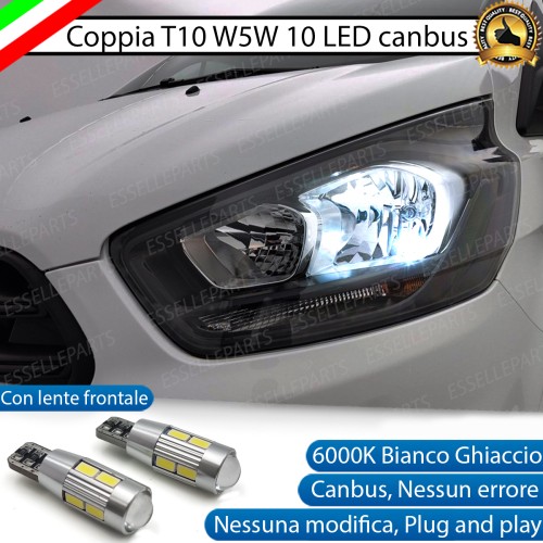 Coppia Lampade T10 W5W 6 LED Canbus 6000K bianco Ford Transit Custom con fari a parabola