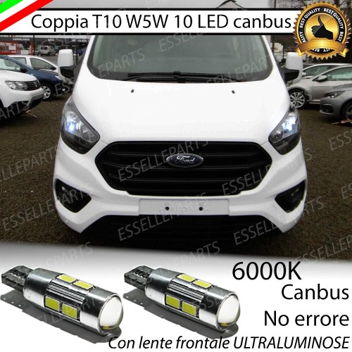 Coppia Lampade T10 W5W 10 LED Canbus 6000K bianco Ford Transit Custom con fari a parabola