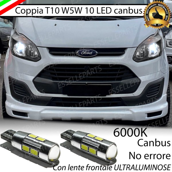 Coppia Lampade T10 W5W LED canbus con lente frontale per luci di posizione per Ford Transit Custom