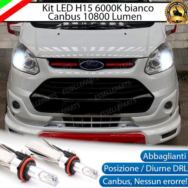 Kit Luci Diurne / Abbaglianti H15 10800 Lumen 6000K bianco FORD Tourneo CUSTOM con fari lenticolari