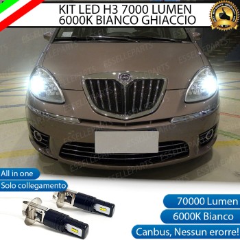 Kit Full LED H3 7000 Lumen Abbaglianti LANCIA MUSA DAL 2008 AL 2010 6000K bianco ghiaccio canbus