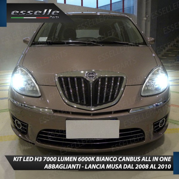 Kit Full LED H3 7000 Lumen Abbaglianti LANCIA MUSA DAL 2008 AL 2010 6000K bianco ghiaccio canbus