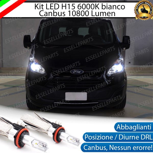 Kit Luci Diurne / Abbaglianti H15 10800 LUMEN 6000K bianco FORD Tourneo CUSTOM con fari a parabola