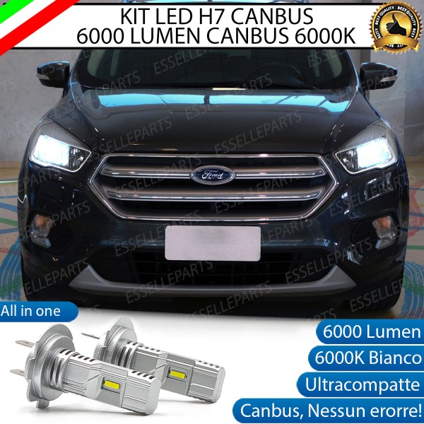 Kit Full LED Coppia H7 Ultra Compatta 6000 Lumen Anabbaglianti Per FORD KUGA MK2 RESTYLING CON FARO A PARABOLA