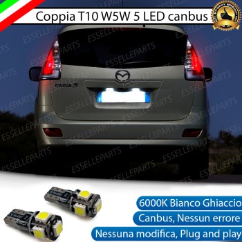 Coppia Lampade T10 W5W 5 LED canbus per luci Targa per Mazda 5 I