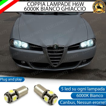 Coppia lampade H6W 5 LED Canbus 6000K Luci di posizione Alfa Romeo 156 Restyling
