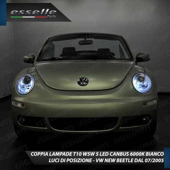 Coppia luci posizione T10 W5W 5 LED canbus 6000K per VW New Beetle dal 07/2005