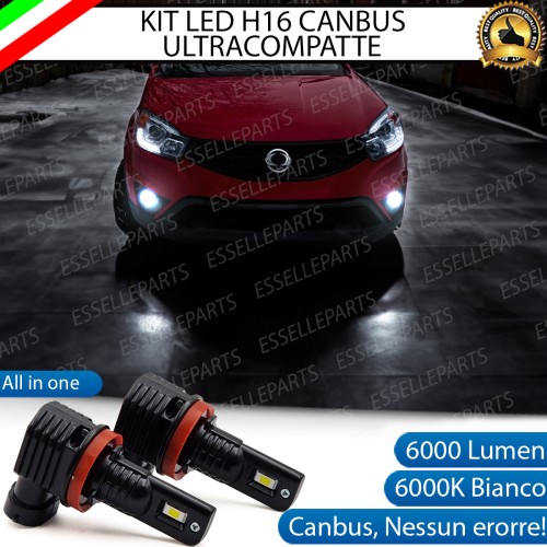 Kit Full LED H16 6000 LUMEN Canbus 6000K Bianco Fendinebbia per SSANGYONG KORANDO MK3 DAL 2013