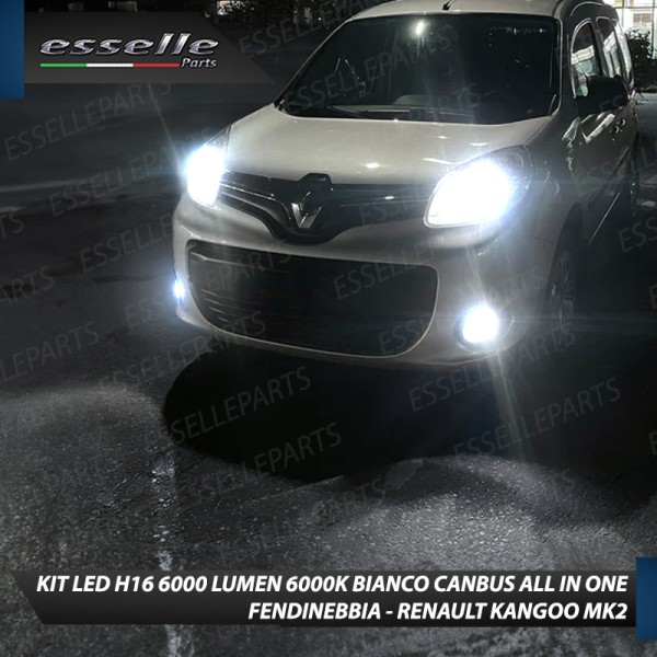 Kit Full LED H16 6000 LUMEN Canbus 6000K Bianco Fendinebbia per RENAULT KANGOO MK2 RESTYLING