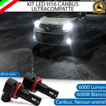 Kit Full LED H16 6000 LUMEN Canbus 6000K Bianco Fendinebbia per RENAULT KANGOO MK2 RESTYLING