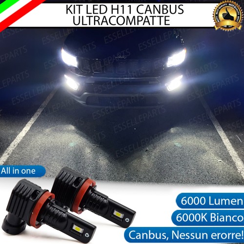 Kit Full LED H11 6000 LUMEN Canbus 6000K Bianco Fendinebbia per Jeep Compass Mk2