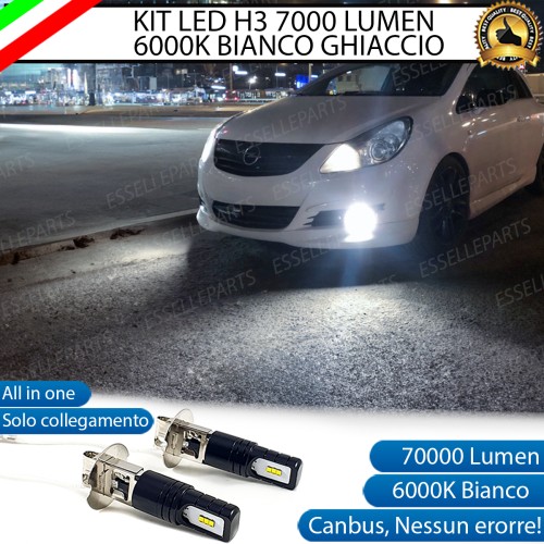Kit Full LED H3 7000 Lumen 6000K bianco Fendinebbia Opel Corsa D fino al 2010