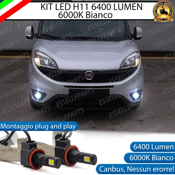 Kit Full LED Fendinebbia H11 6400 Lumen 6000K bianco Fiat Doblò Mk2 Restyling