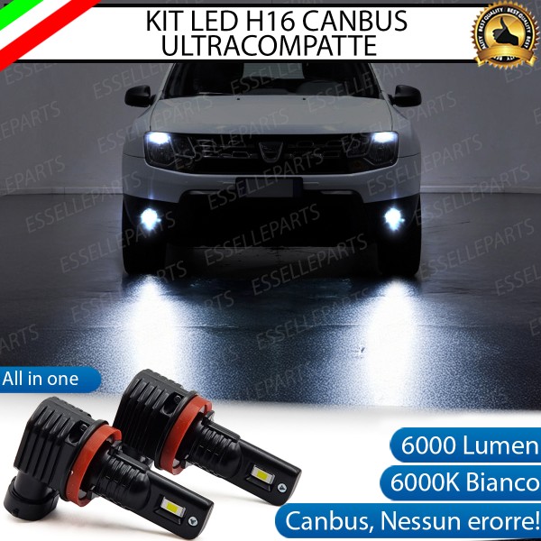 Kit Full LED H16 6000 LUMEN Canbus 6000K Bianco Fendinebbia per Dacia Duster Mk1 Restyling