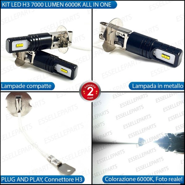 Kit Full LED H3 Slim Fiat Punto MK2 Da 2001 Fendinebbia 7000 Lumen 6000K Canbus
