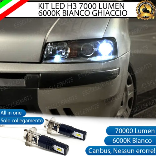 Kit Full LED H3 Slim Fiat Punto MK2 Da 2001 Fendinebbia 7000 Lumen 6000K Canbus
