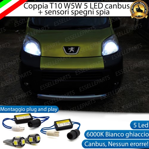 Coppia luci di posizione T10 W5W 5 LED canbus 6000K Bianco Peugeot Bipper