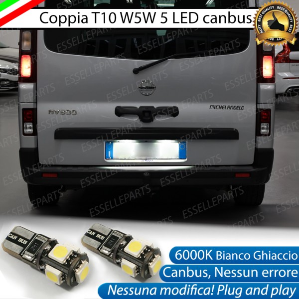 COPPIA LUCI TARGA T10 5 LED CANBUS PER NISSAN NV300