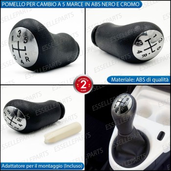 Pomello leva cambio 5 marce nero e cromato in ABS per SMART FORTWO MK3 Pomello leva cambio 5 marce nero e cromato in ABS per SMART FORTWO MK3