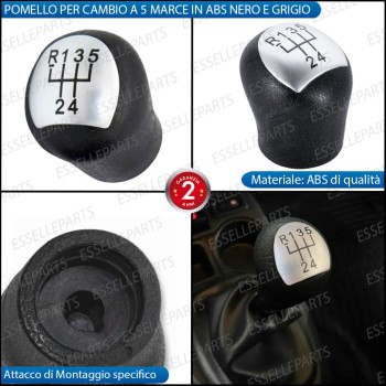Pomello leva cambio a 5 marce Nero e Grigio in abs per Renault Clio MK2 RESTYLING