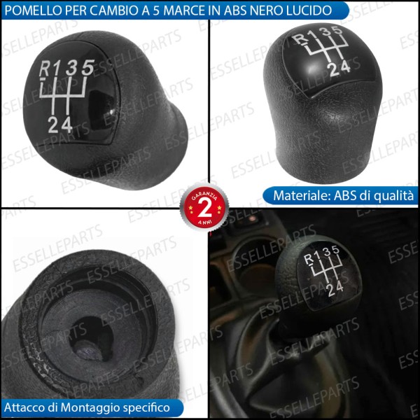 Pomello leva cambio a 5 marce Nero Lucido in abs per Renault Clio MK2 Restyling