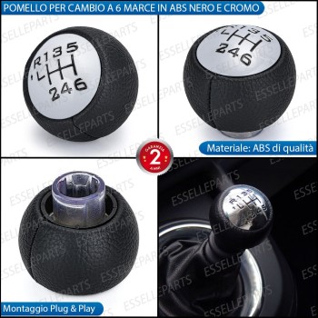Pomello leva cambio a 6 marce Nero e Cromato per Peugeot 308 308 CC Pomello leva cambio a 6 marce Nero e Cromato per Peugeot 308 308 CC