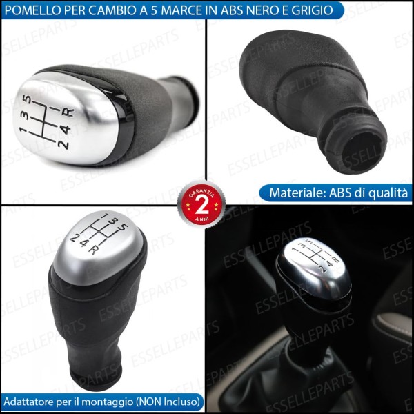 Pomello leva cambio a 5 marce Nero e Grigio in abs per Smart Fortwo MK3