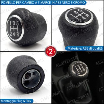 Pomello leva cambio a 5 marce Nero e Cromato in ABS per Fiat Grande Punto