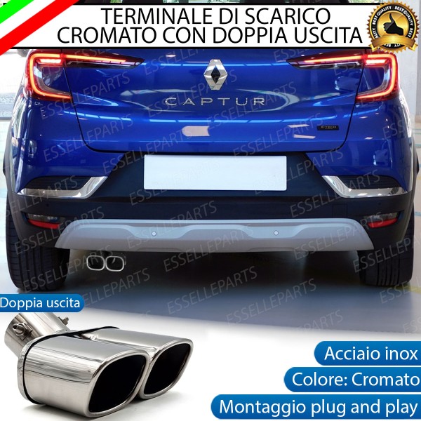Terminale Di Scarico Doppio Marmitta per Renault Captur MK2 Finalino Cromato Inox