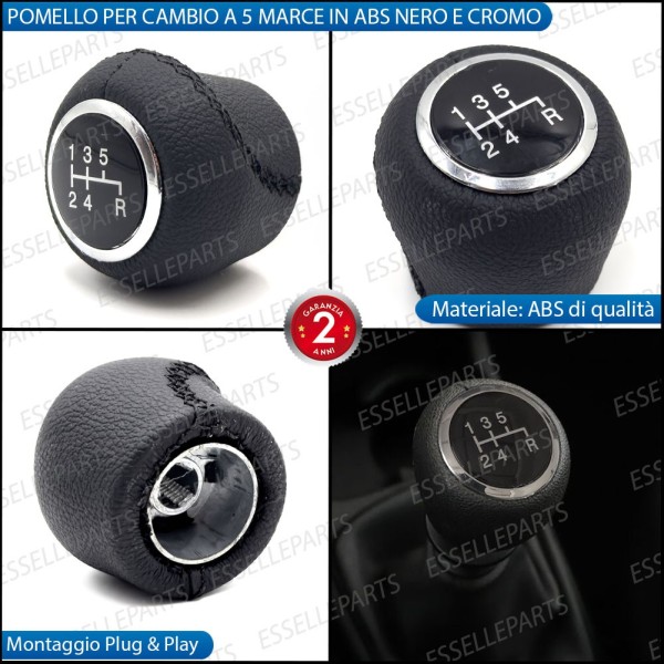 Pomello leva cambio a 5 marce Nero e Cromato in abs per Fiat Bravo MK2