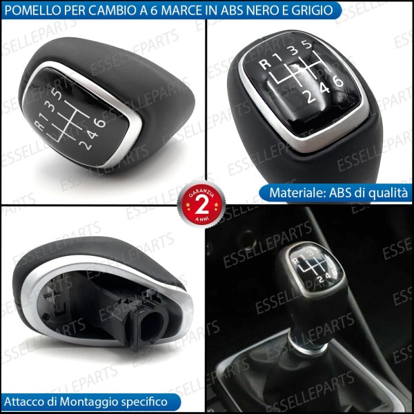Pomello leva cambio a 6 marce Nero e Grigio in abs per Hyundai I30 MK2