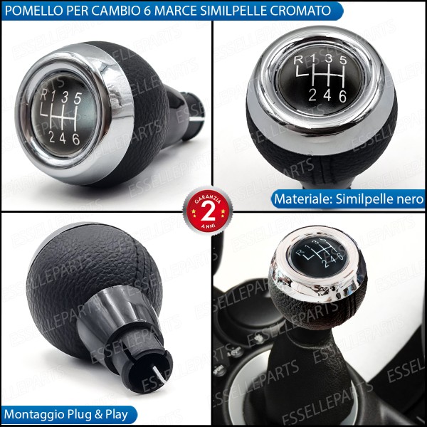 Pomello Leva Cambio Mini One Cooper R56 6 Marce Nero,  cromato Similpelle