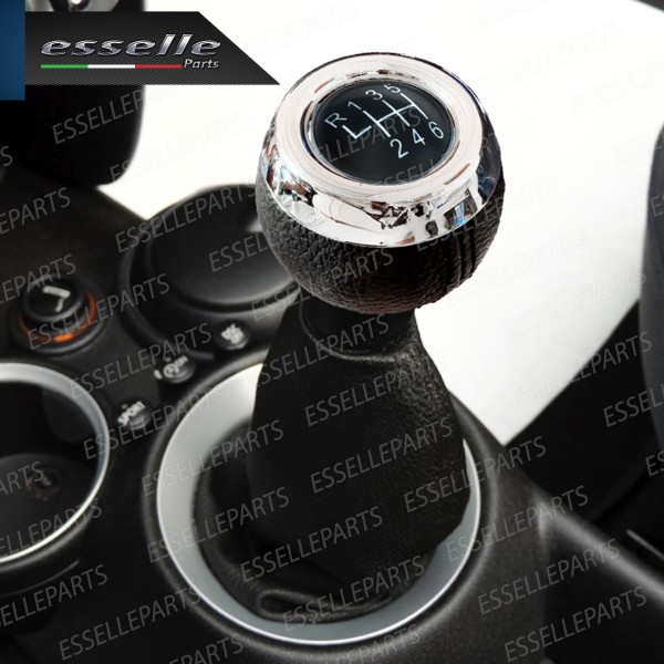 Pomello Leva Cambio Mini Coupe R58 6 Marce Nero,  cromato Similpelle
