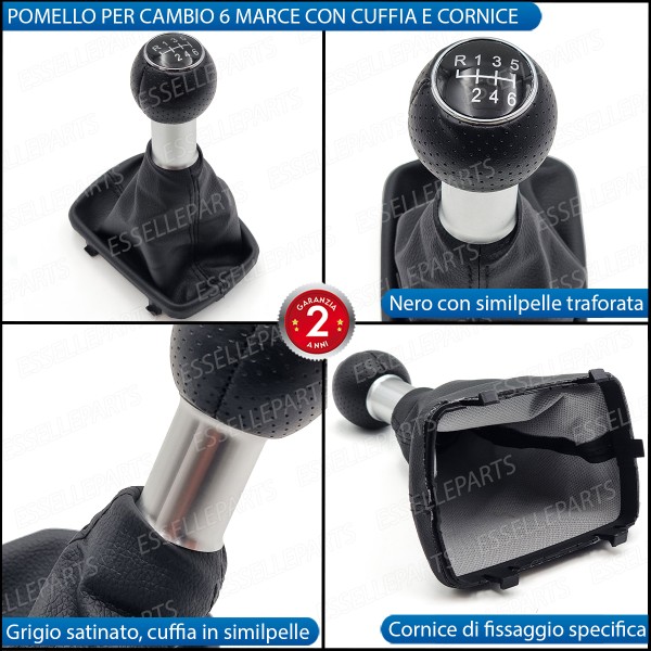 Pomello Del Cambio Cuffia Audi A3 8L 6 Marce Similpelle Traforata Nera Satinato
