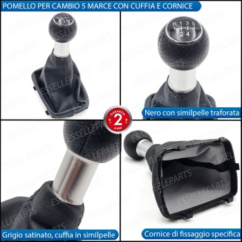 Pomello Del Cambio Cuffia Audi A3 8L 5 Marce Similpelle Traforata Nera Satinato