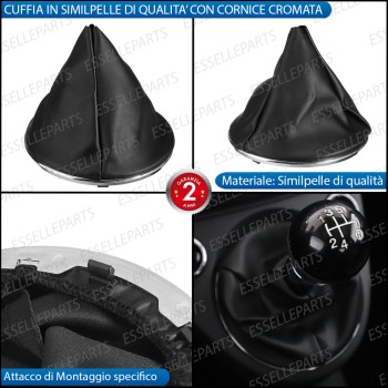Cuffia cambio in similpelle di qualità con cornice cromata per Fiat 500 Restyling