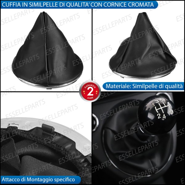 Cuffia cambio in similpelle di qualità con cornice cromata per Abarth 500 595 695 Pre-Restyling
