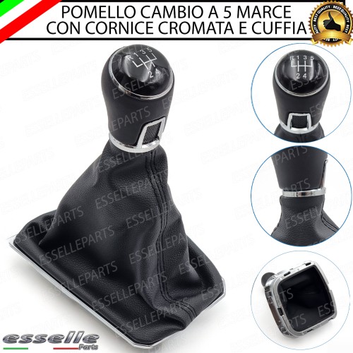 Pomello Del Cambio Cuffia VW Polo 6R 6C 5 Marce Similpelle Nera Cornice Cromata