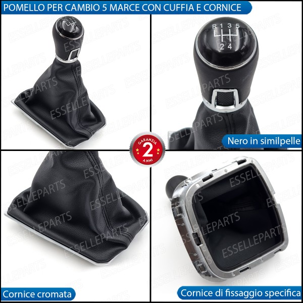 Pomello Del Cambio Cuffia VW Polo 6R 6C 5 Marce Similpelle Nera Cornice Cromata